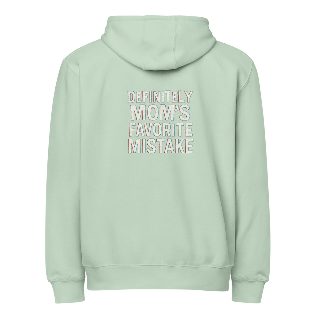 Definitely Mom’s Favorite Mistake - Sarcastic Hoodie | PureSarcasm in Zip Hoodie Seafoam - Back View | Sarcastic Hoodie | PureSarcasm