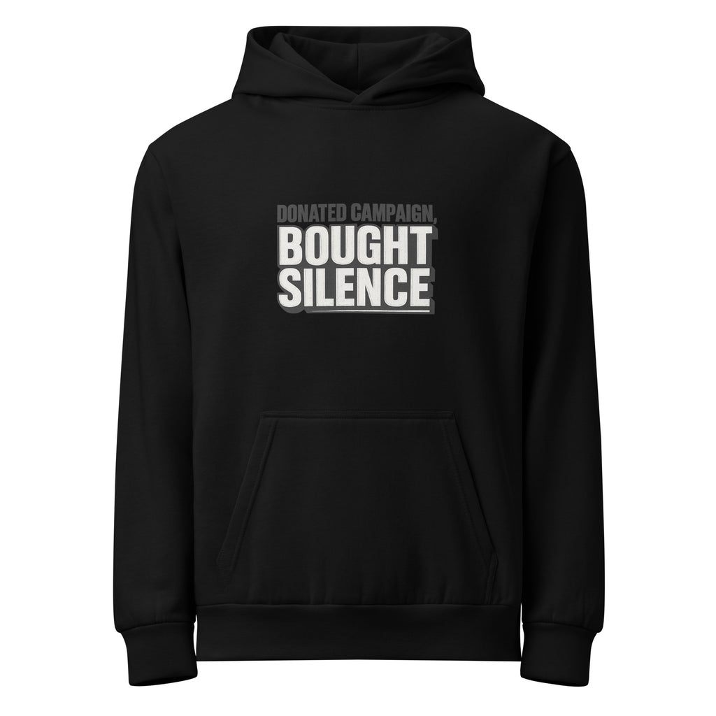 Donated campaign, bought silence - Sarcastic Hoodie | PureSarcasm in Urban Hoodie Black - Front View | Sarcastic Hoodie | PureSarcasm