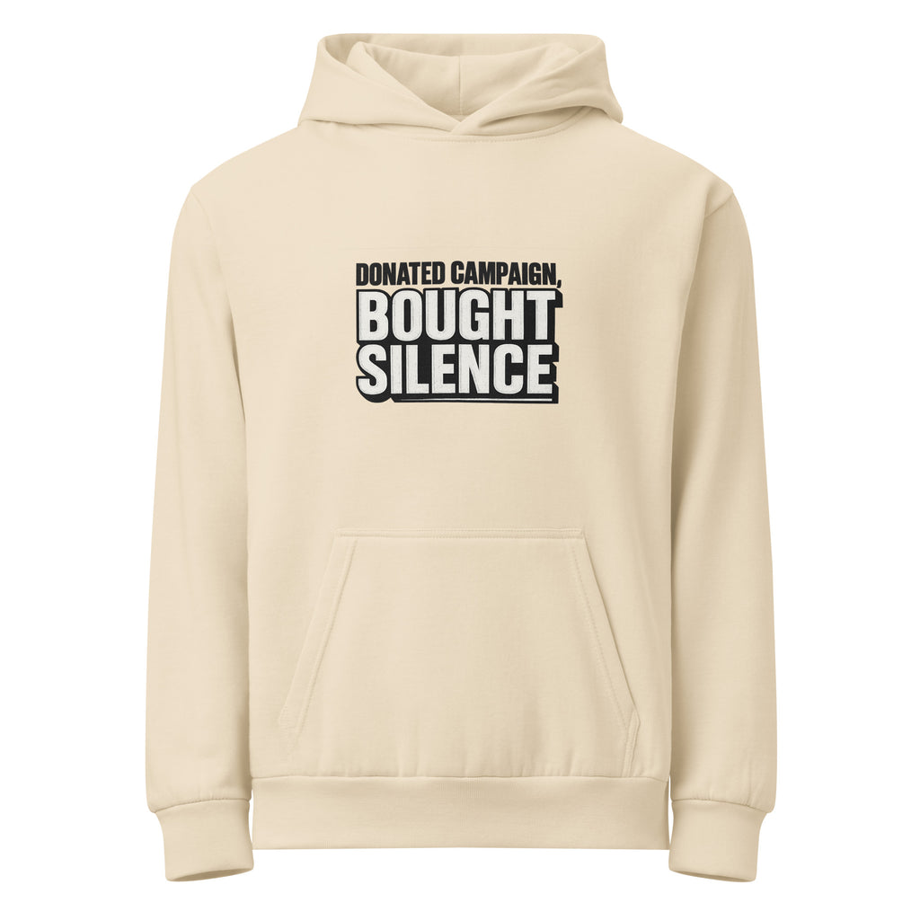 Donated campaign, bought silence - Sarcastic Hoodie | PureSarcasm in Urban Hoodie Sandshell - Front View | Sarcastic Hoodie | PureSarcasm