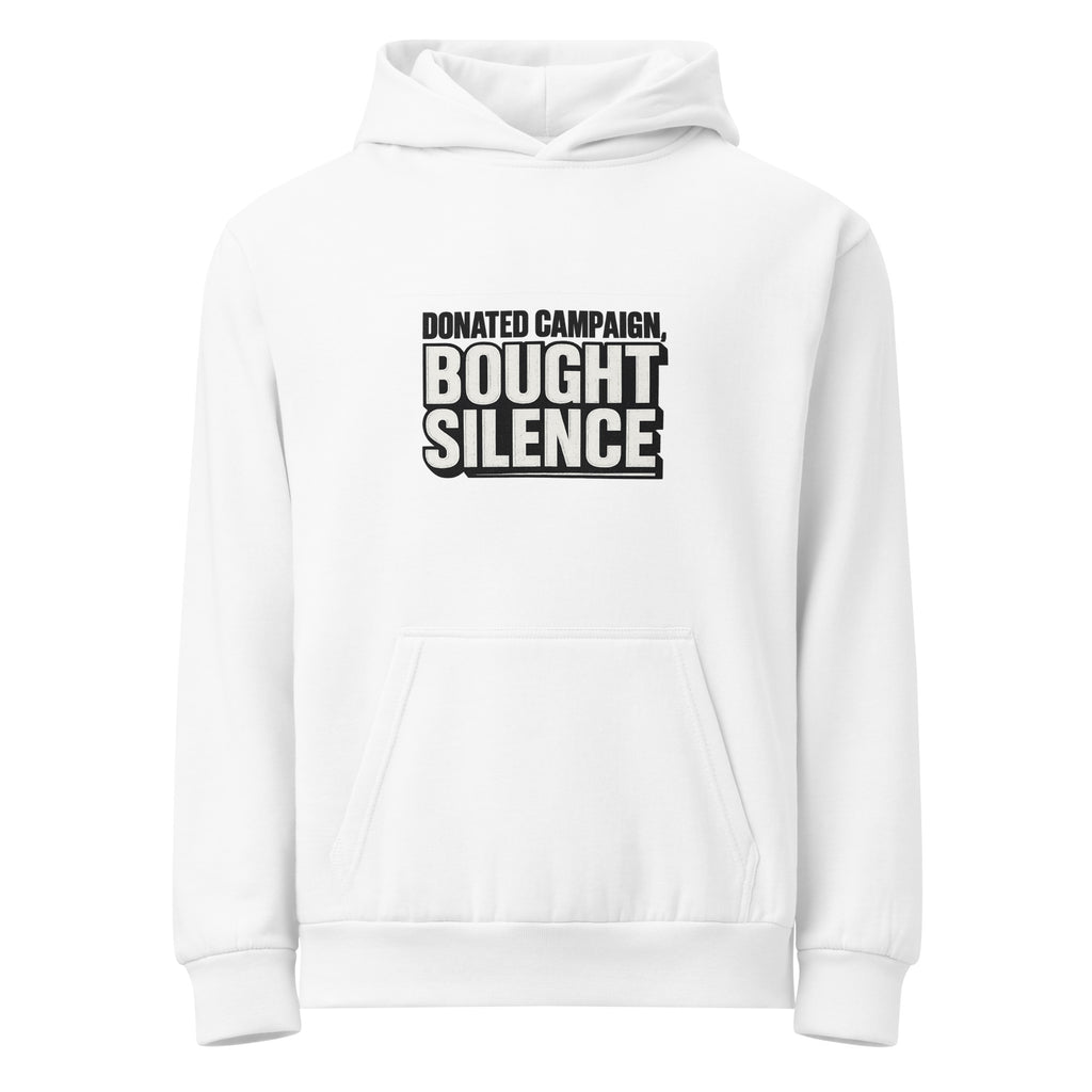 Donated campaign, bought silence - Sarcastic Hoodie | PureSarcasm in Urban Hoodie White - Front View | Sarcastic Hoodie | PureSarcasm