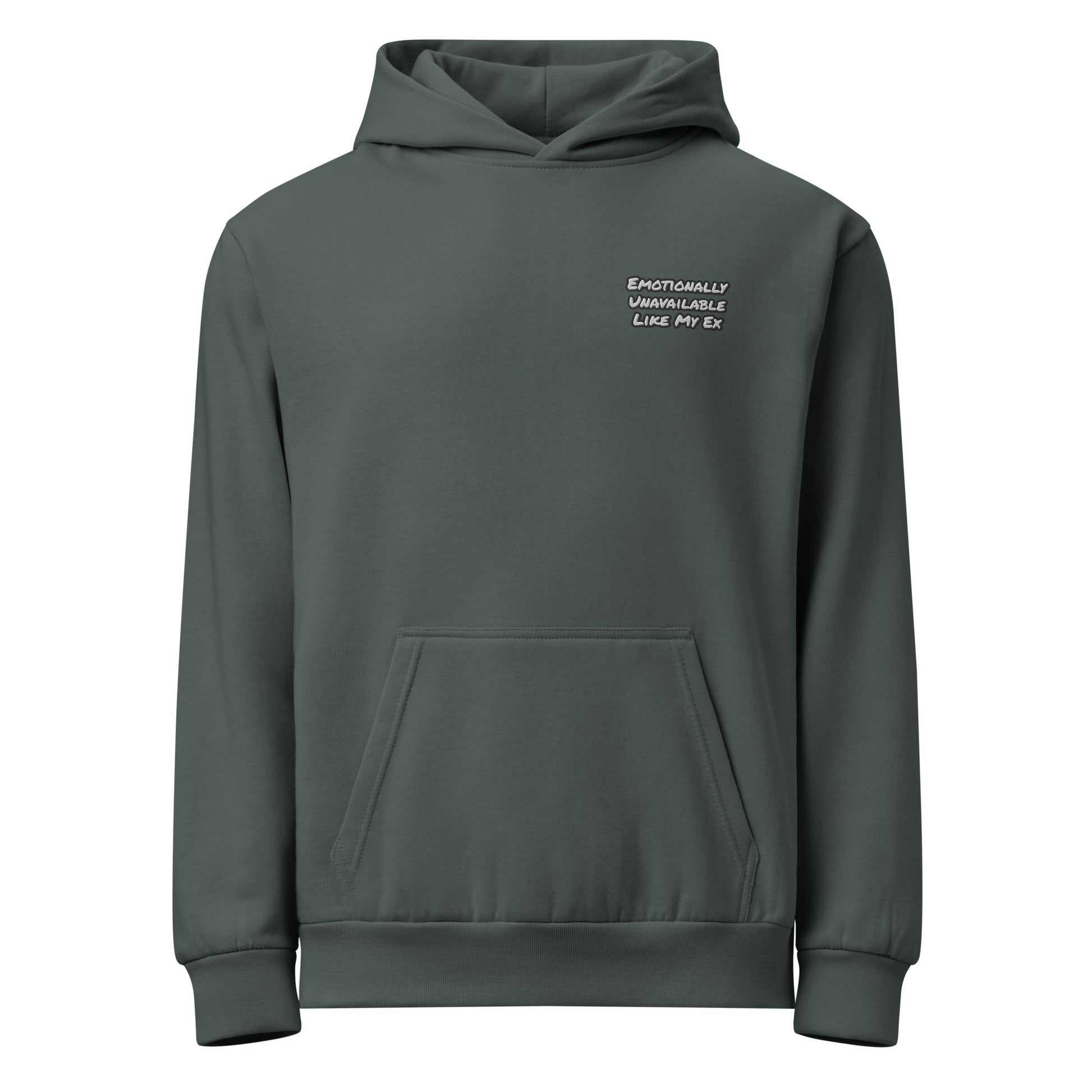 Emotionally Unavailable, Like My Ex - Sarcastic Hoodie | PureSarcasm in Pigment Midnight Navy - Front View | Sarcastic Hoodie | PureSarcasm