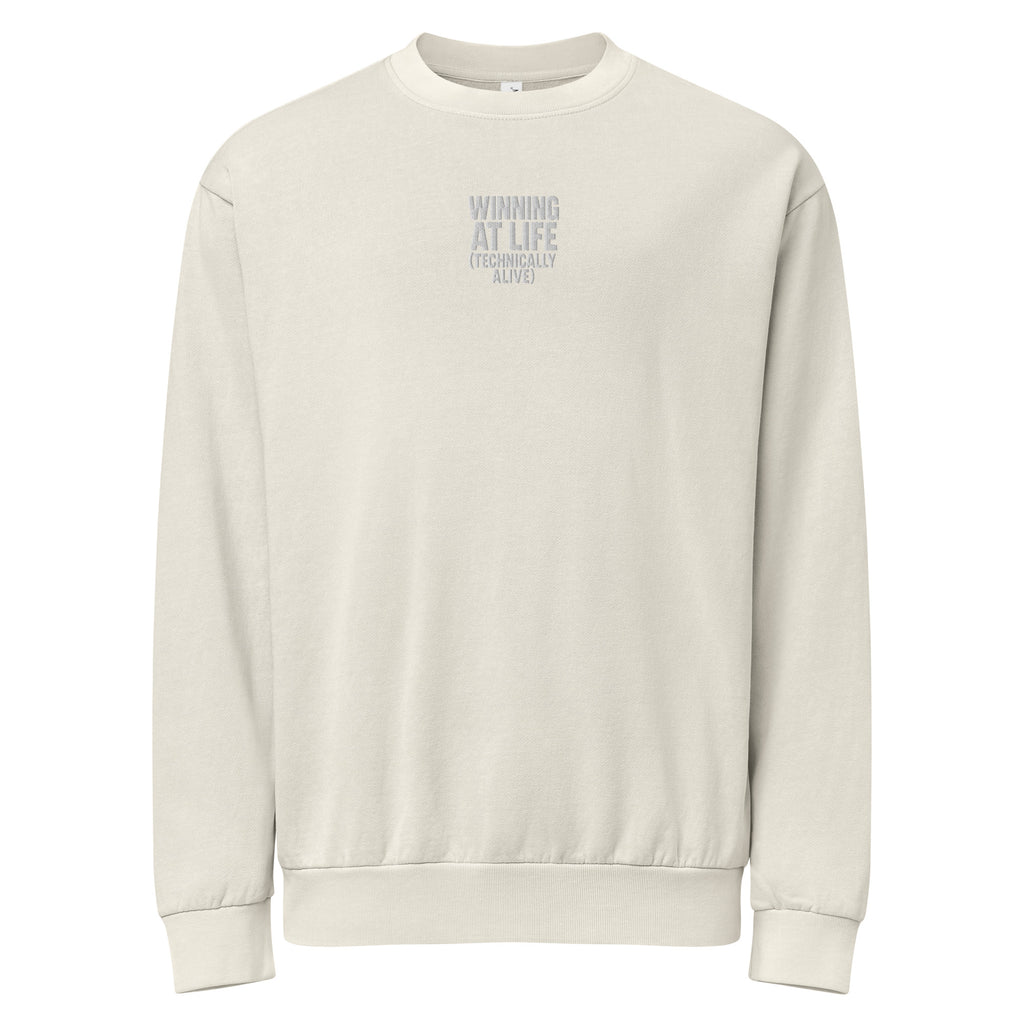Winning at Life (Technically Alive) sarcastic sweatshirt - lunar rock, front view