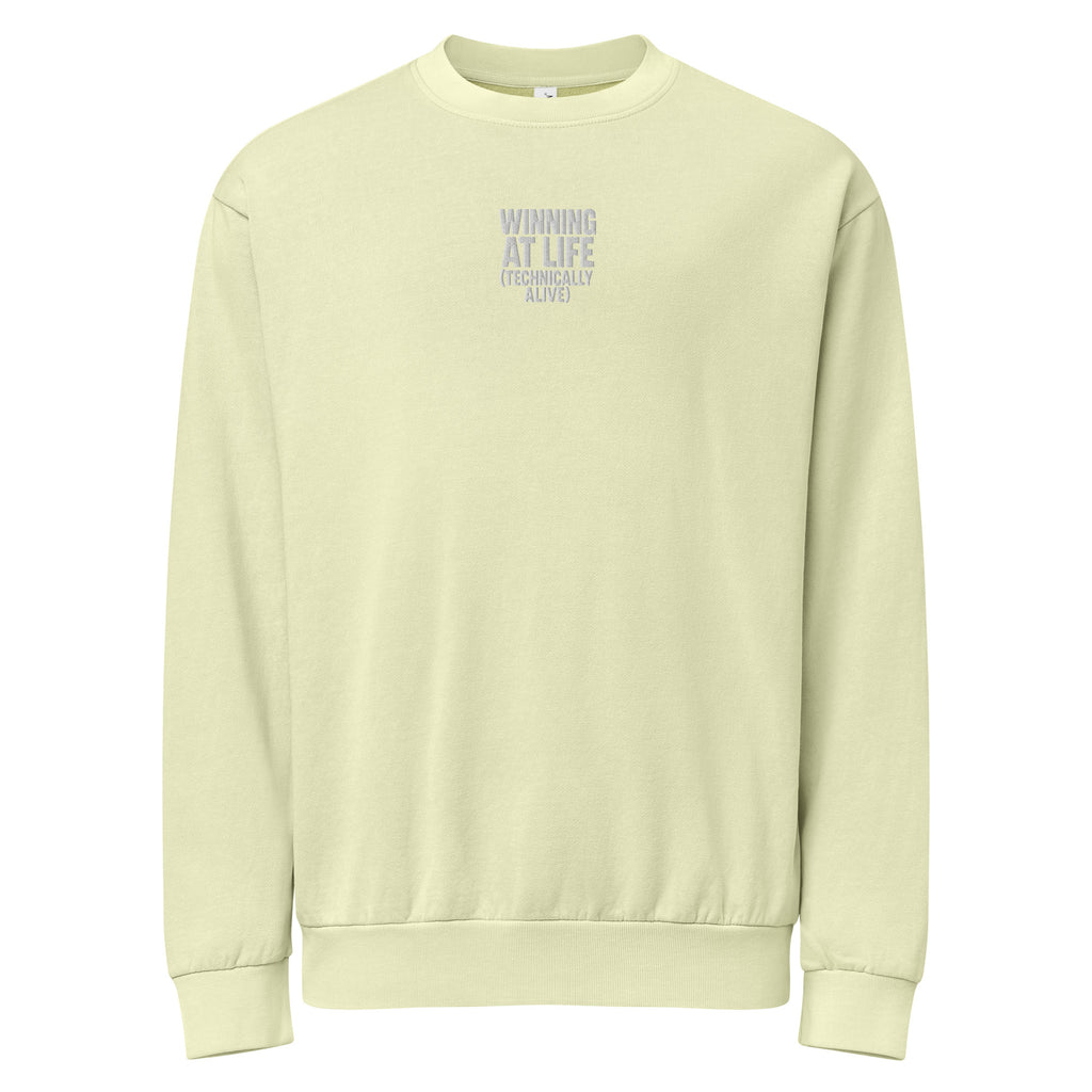 Winning at Life (Technically Alive) sarcastic sweatshirt - pistachio, front view