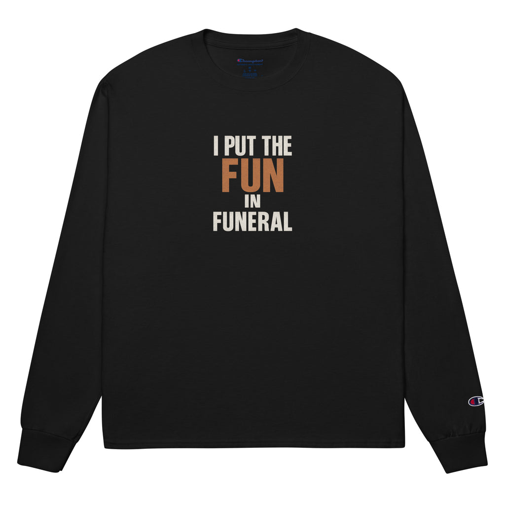 PureSarcasm sarcastic long sleeve shirt - funeral - sarcastic | puresarcasm in black, front view
