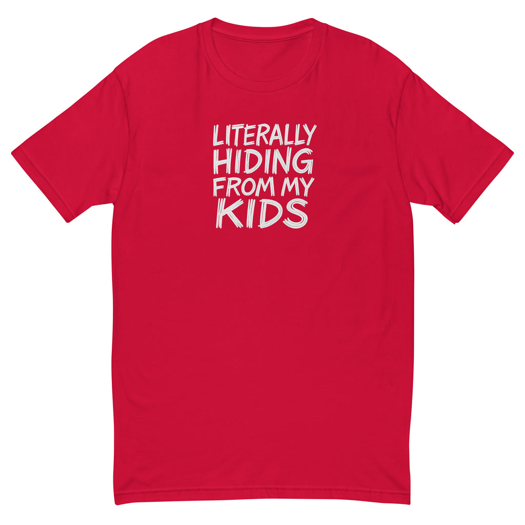 Literally Hiding from My Kids sarcastic tumbler - t red, front view