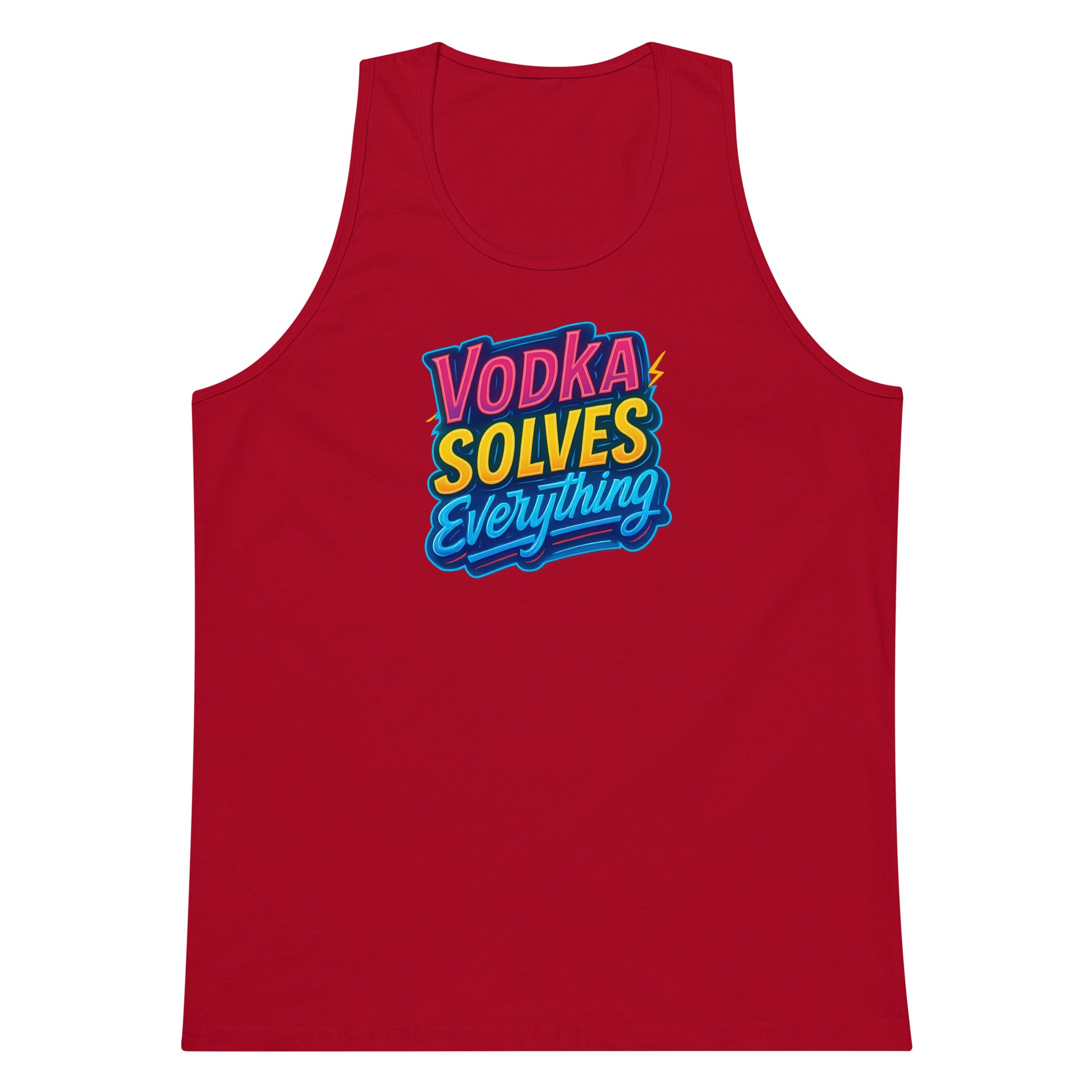 Vodka Solves Everything - Sarcastic Tank Tops | PureSarcasm in Premium Tank - Front View | Sarcastic Tank Tops | PureSarcasm