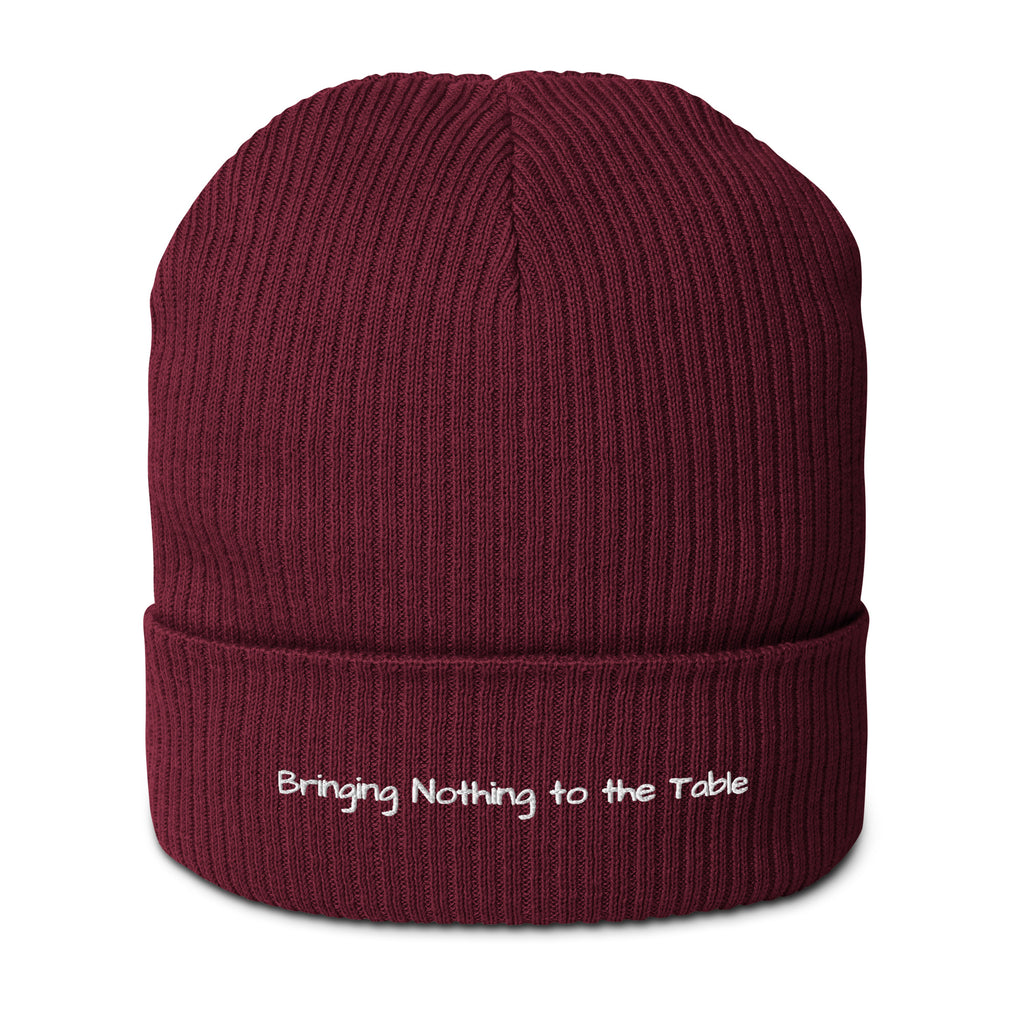 Bringing Nothing to the Table - Sarcastic Beanie in Ribbed Beanie Burgundy - Front View | Sarcastic Beanie | PureSarcasm