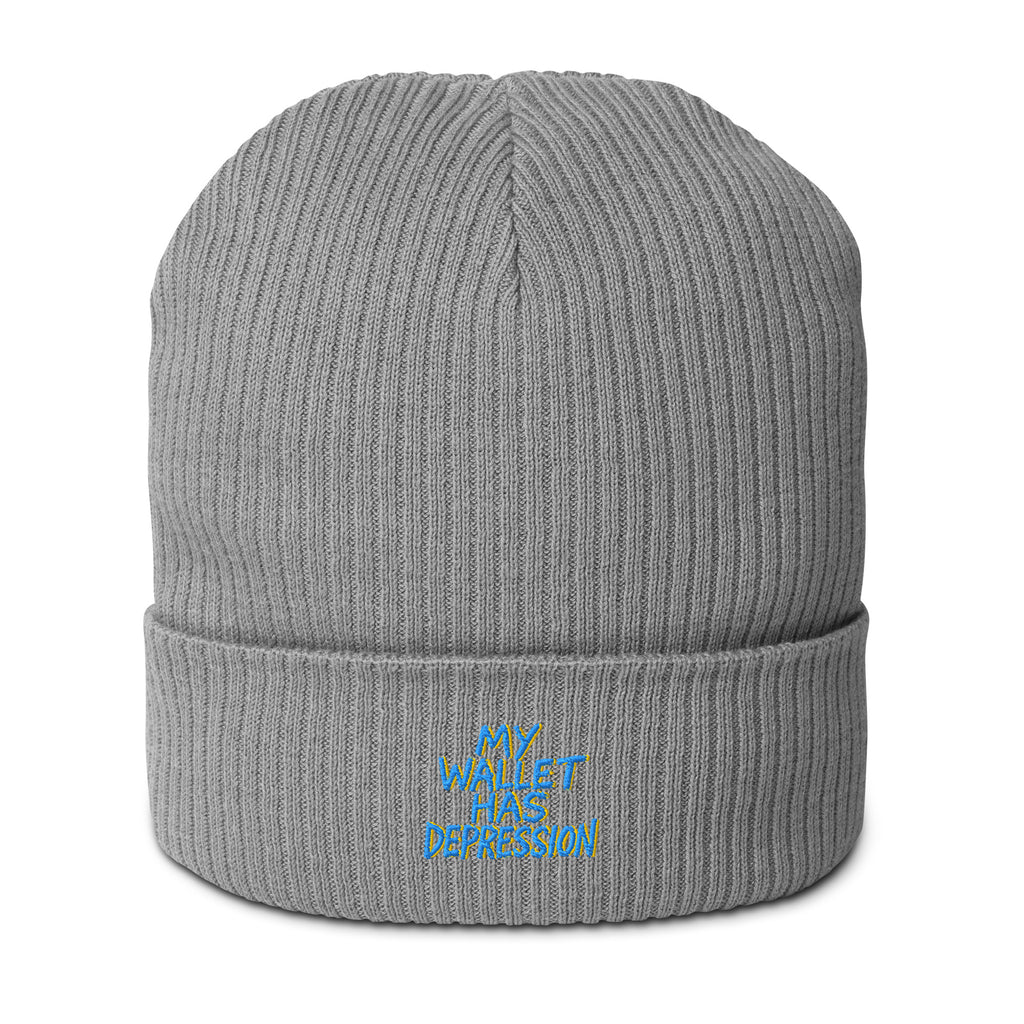 My Wallet Has Depression - Sarcastic Beanie | PureSarcasm in Beanie Light Grey - Front View | Sarcastic Beanie | PureSarcasm