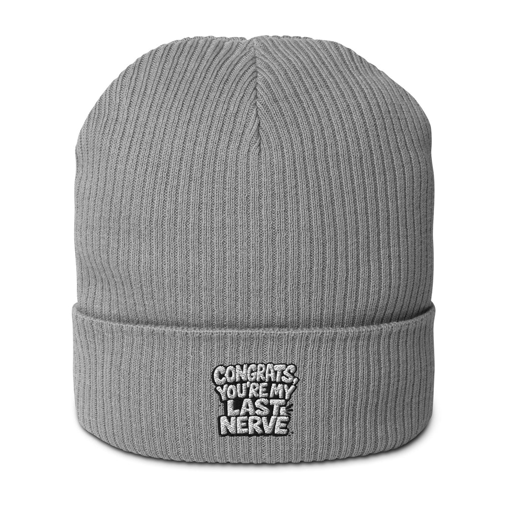 Congrats, You’re My Last Nerve - Sarcastic Beanie in Beanie Light Grey - Front View | Sarcastic Beanie | PureSarcasm