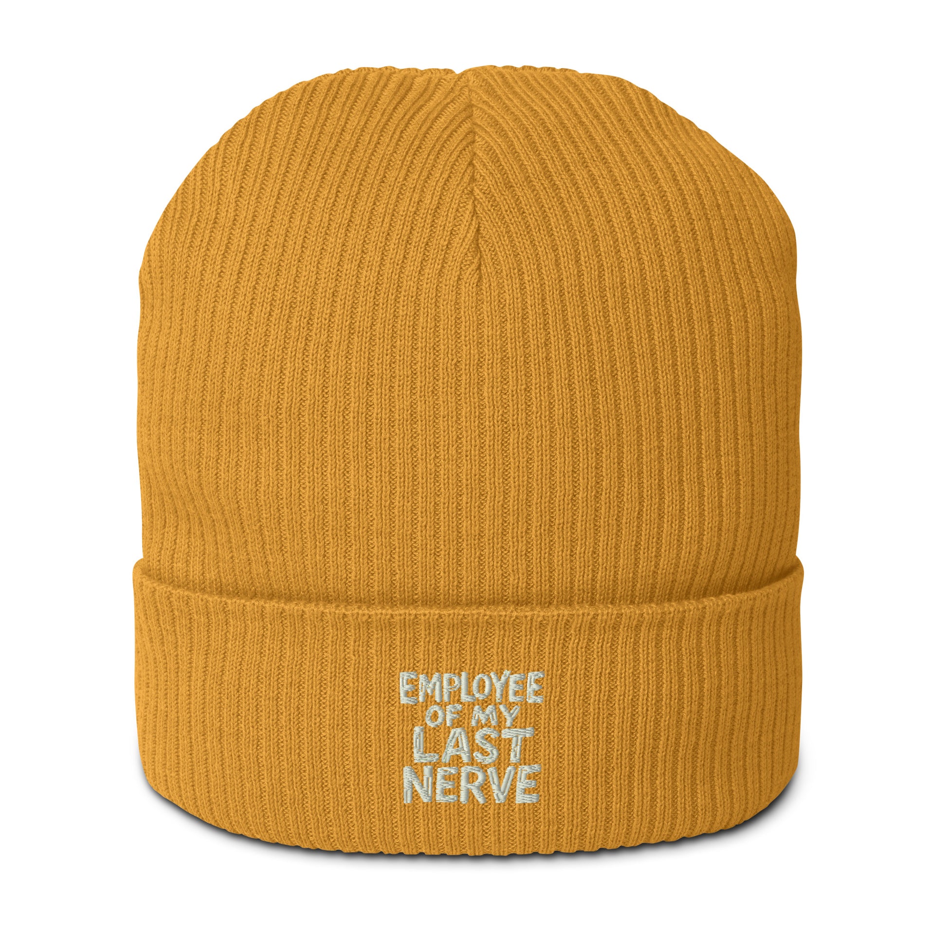 Employee of My Last Nerve - Sarcastic Beanie in Beanie Mustard Yellow - Front View | Sarcastic Beanie | PureSarcasm