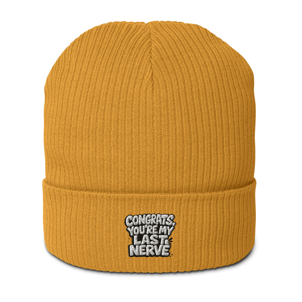 Congrats, You’re My Last Nerve - Sarcastic Beanie in Beanie Mustard Yellow - Front View | Sarcastic Beanie | PureSarcasm