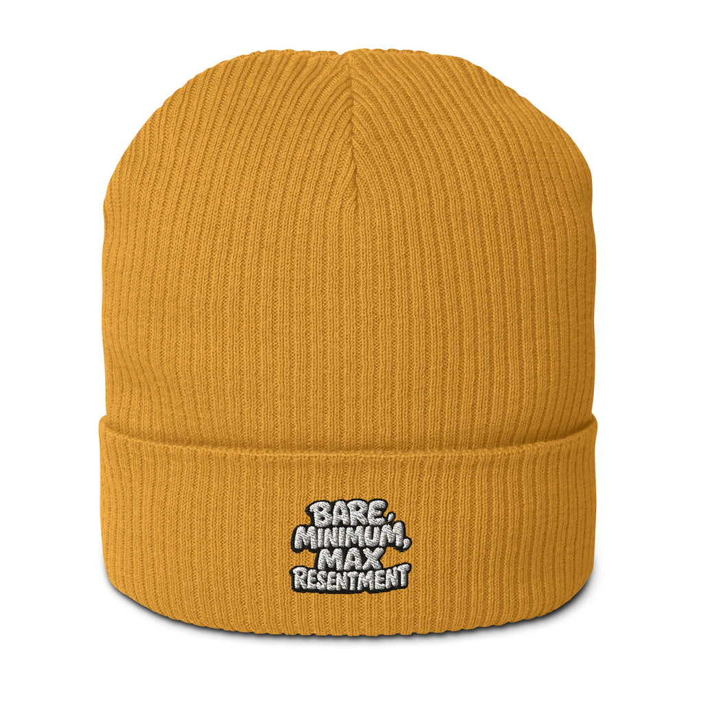Bare Minimum, Max Resentment - Sarcastic Beanie in Beanie Mustard Yellow - Front View | Sarcastic Beanie | PureSarcasm