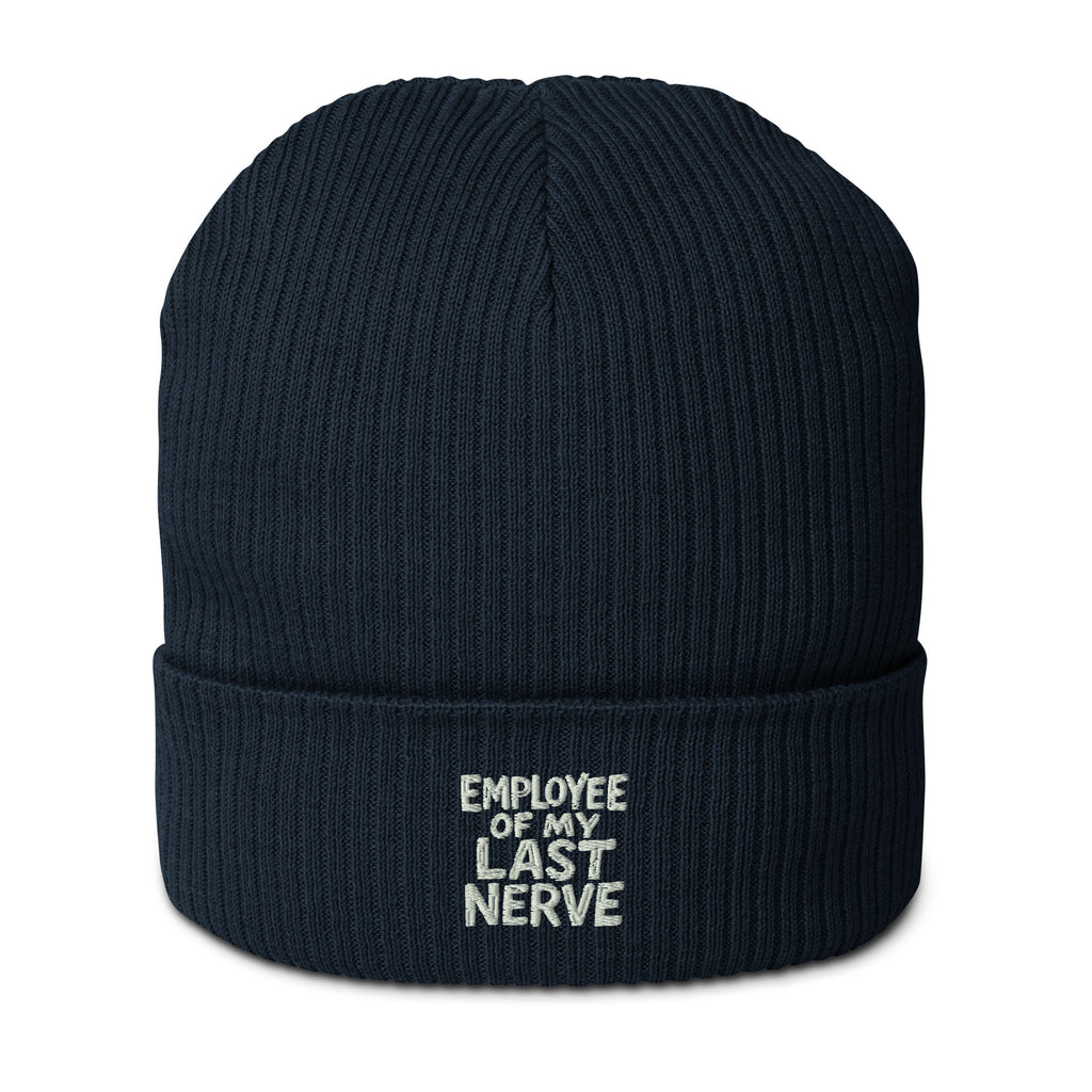 Employee of My Last Nerve - Sarcastic Beanie in Beanie Oxford Navy - Front View | Sarcastic Beanie | PureSarcasm