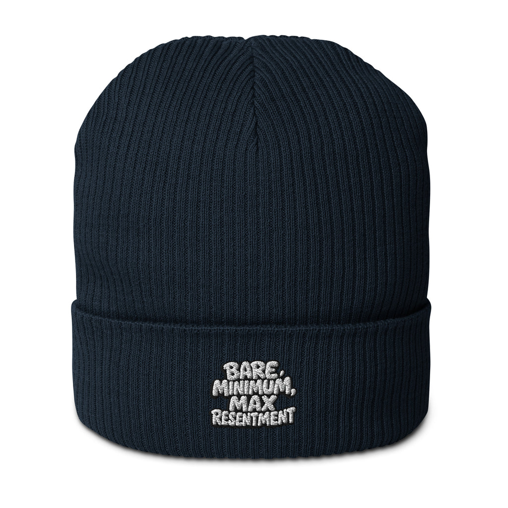 Bare Minimum, Max Resentment - Sarcastic Beanie in Beanie Oxford Navy - Front View | Sarcastic Beanie | PureSarcasm
