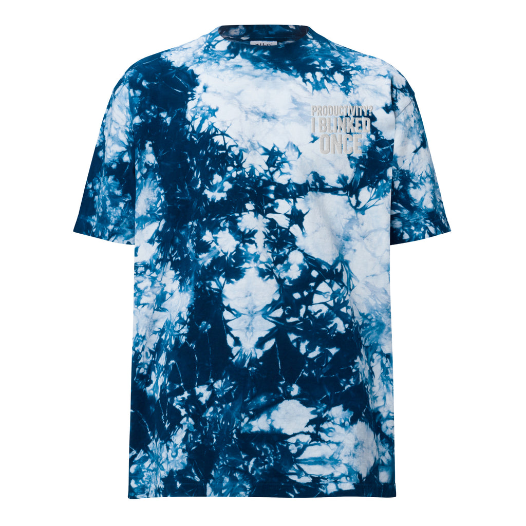 Productivity? I Blinked Once. sarcastic t-shirt - navy white, front view