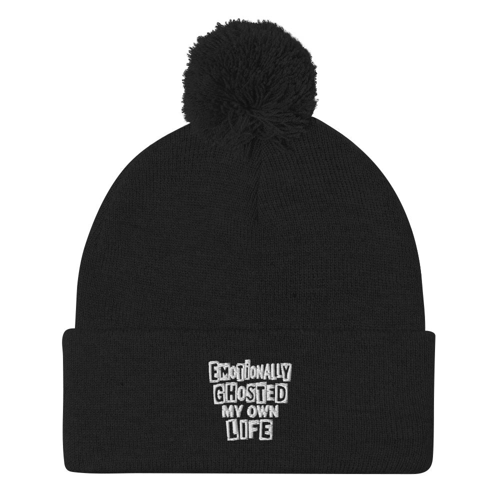 Emotionally Ghosted My Own Life - Sarcastic Beanie in Knit Cap Black - Front View | Sarcastic Beanie | PureSarcasm