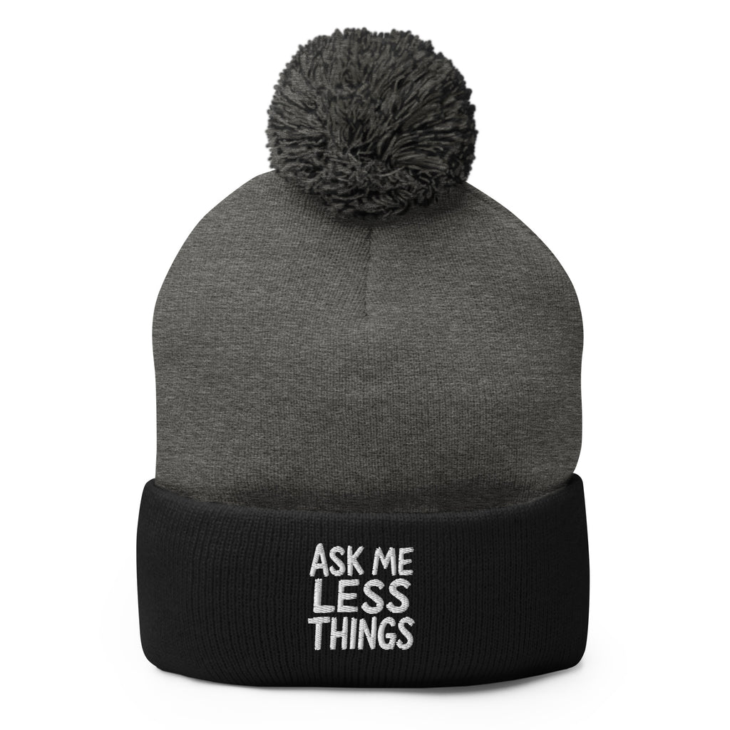 Ask Me Less Things - Sarcastic Beanie in Heather Grey Black - Front View | Sarcastic Beanie | PureSarcasm