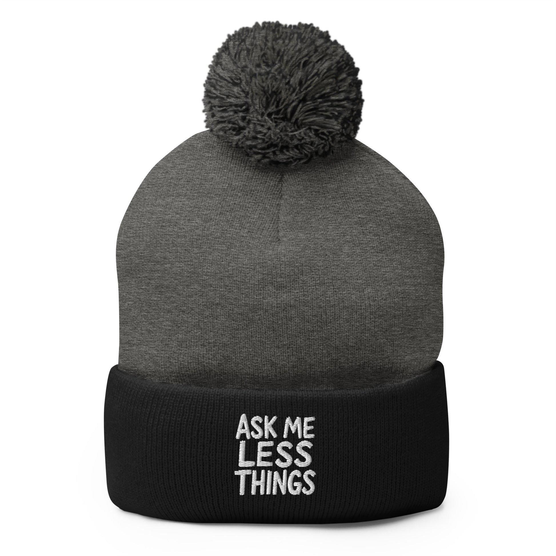 Ask Me Less Things - Sarcastic Beanie in Heather Grey Black - Front View | Sarcastic Beanie | PureSarcasm