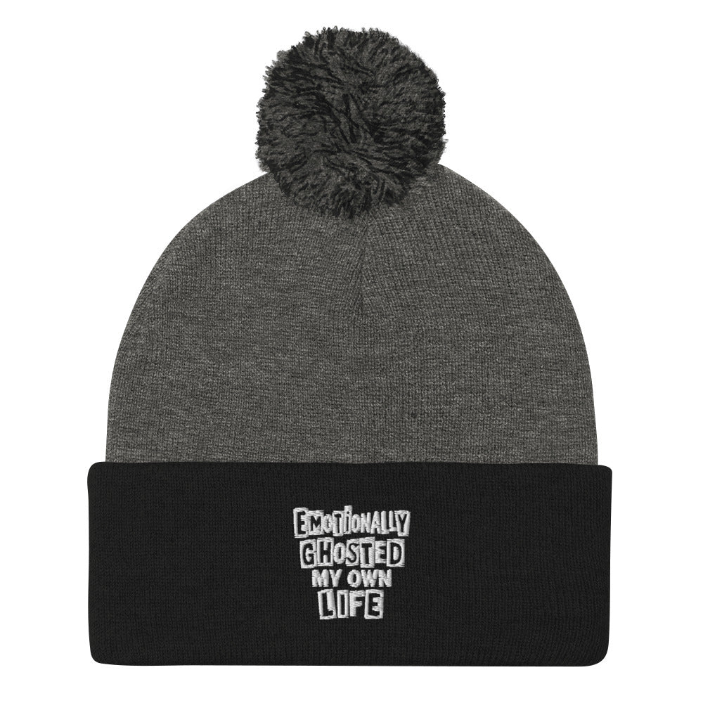 Emotionally Ghosted My Own Life - Sarcastic Beanie in Heather Grey Black - Front View | Sarcastic Beanie | PureSarcasm