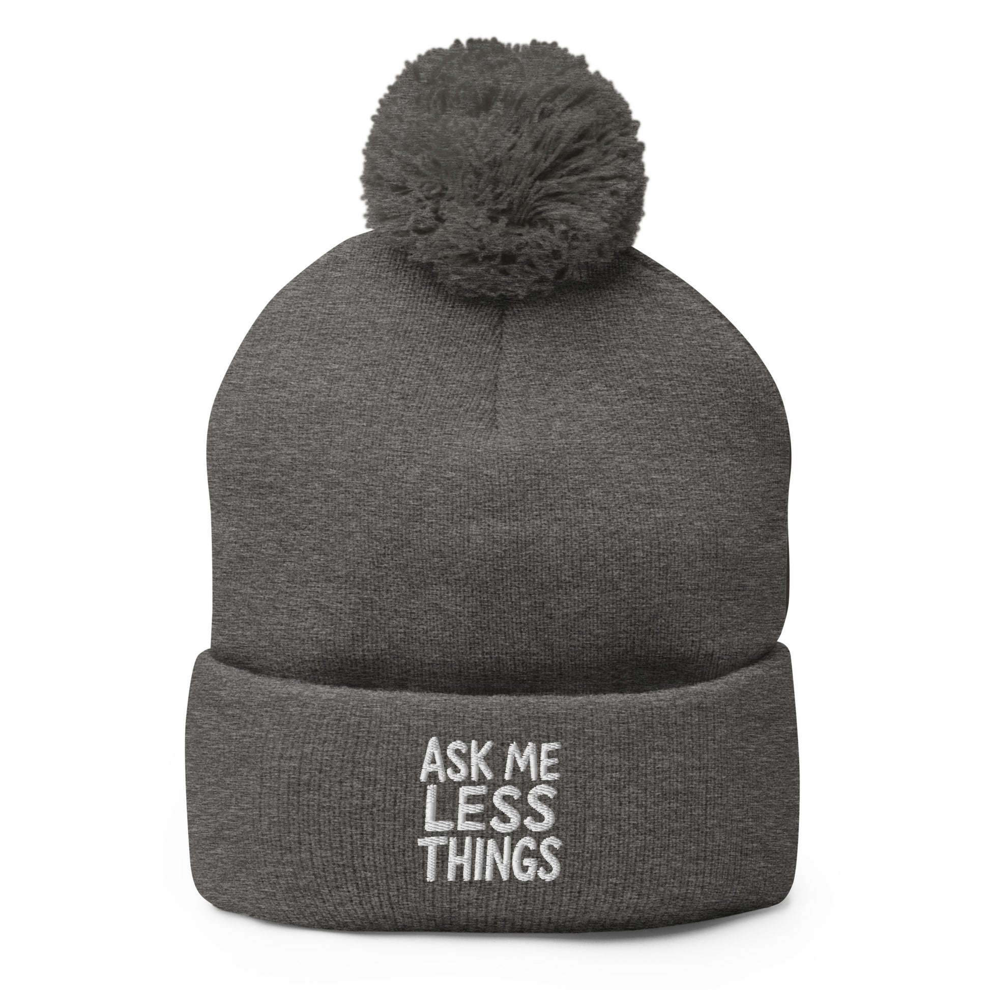 Ask Me Less Things - Sarcastic Beanie in Dark Heather Grey - Front View | Sarcastic Beanie | PureSarcasm