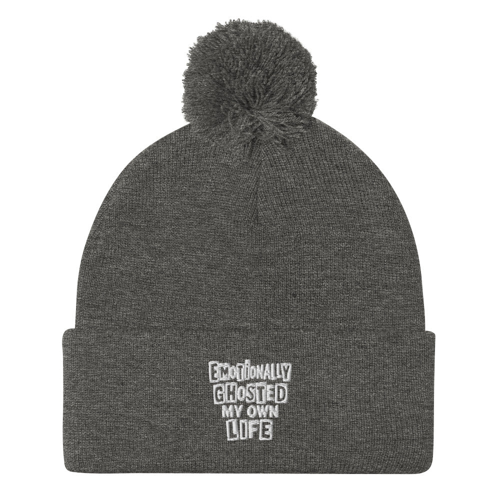 Emotionally Ghosted My Own Life - Sarcastic Beanie in Dark Heather Grey - Front View | Sarcastic Beanie | PureSarcasm