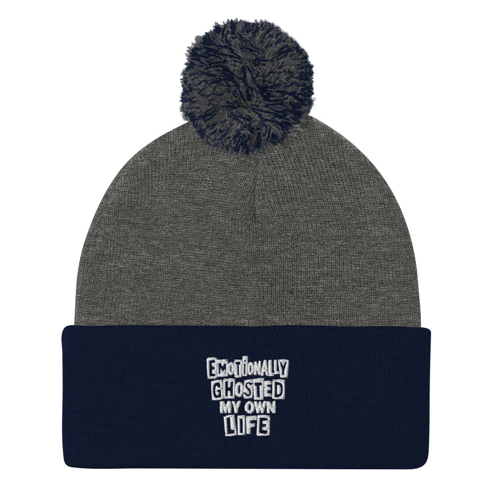 Emotionally Ghosted My Own Life - Sarcastic Beanie in Heather Grey Navy - Front View | Sarcastic Beanie | PureSarcasm