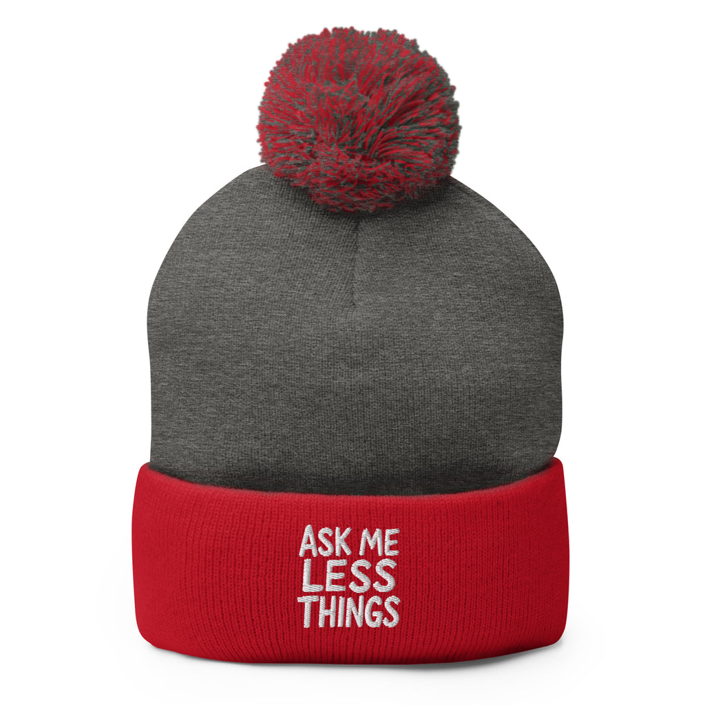 Ask Me Less Things - Sarcastic Beanie in Heather Grey Red - Front View | Sarcastic Beanie | PureSarcasm