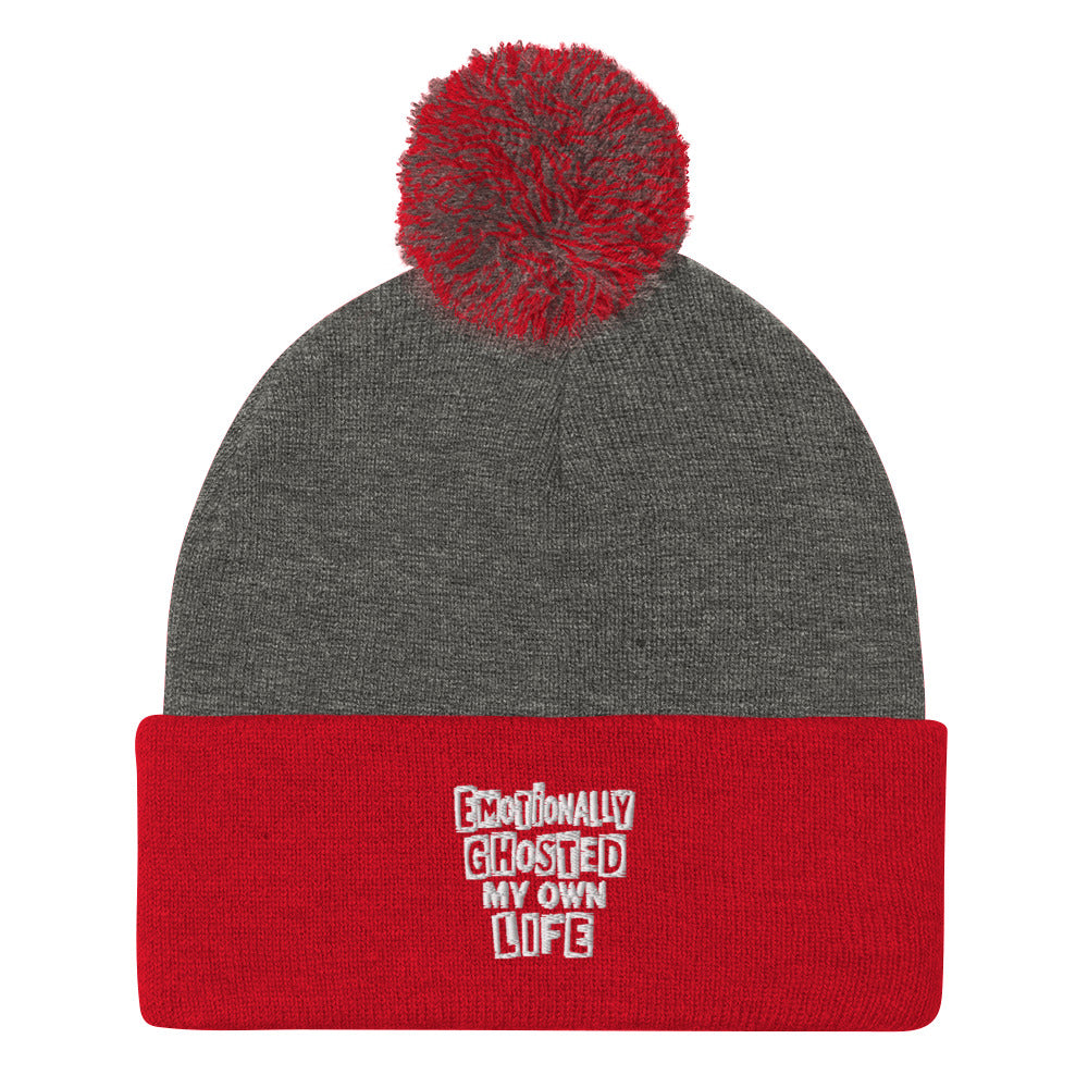 Emotionally Ghosted My Own Life - Sarcastic Beanie in Heather Grey Red - Front View | Sarcastic Beanie | PureSarcasm