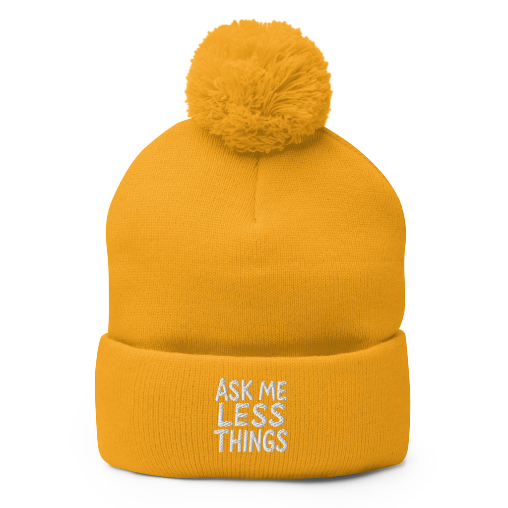 Ask Me Less Things - Sarcastic Beanie in Knit Cap Gold - Front View | Sarcastic Beanie | PureSarcasm