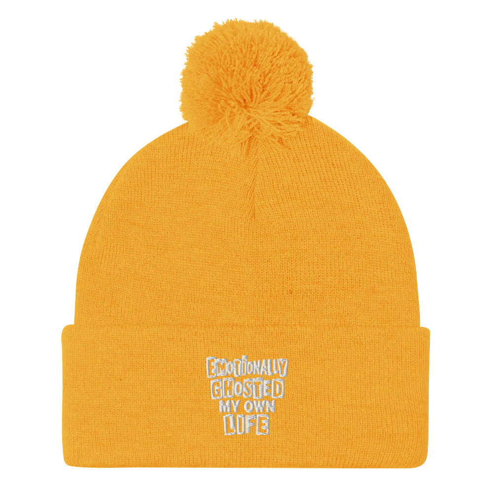Emotionally Ghosted My Own Life - Sarcastic Beanie in Knit Cap Gold - Front View | Sarcastic Beanie | PureSarcasm