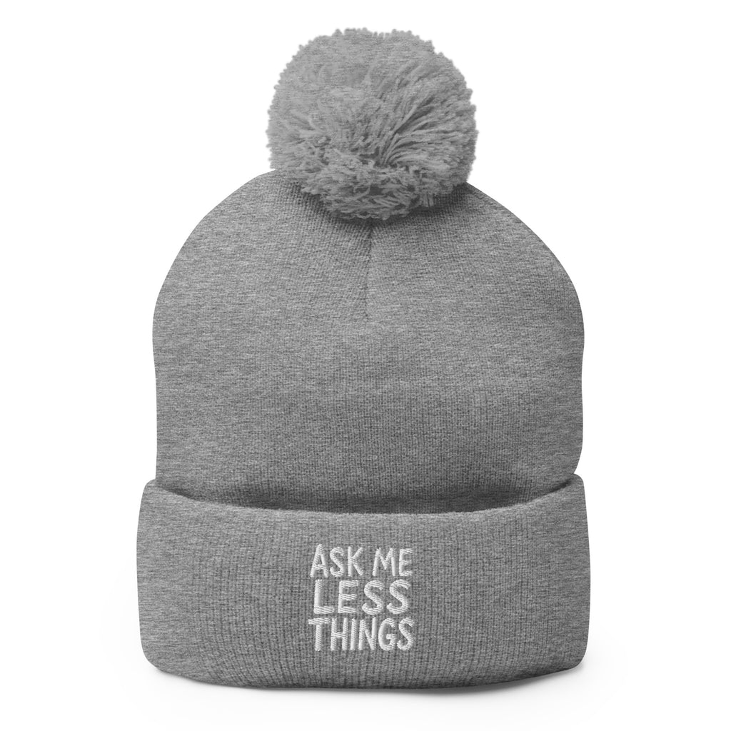 Ask Me Less Things - Sarcastic Beanie in Cap Heather Grey - Front View | Sarcastic Beanie | PureSarcasm