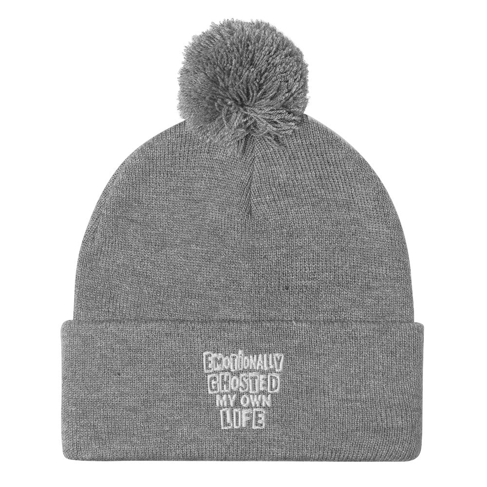 Emotionally Ghosted My Own Life - Sarcastic Beanie in Cap Heather Grey - Front View | Sarcastic Beanie | PureSarcasm