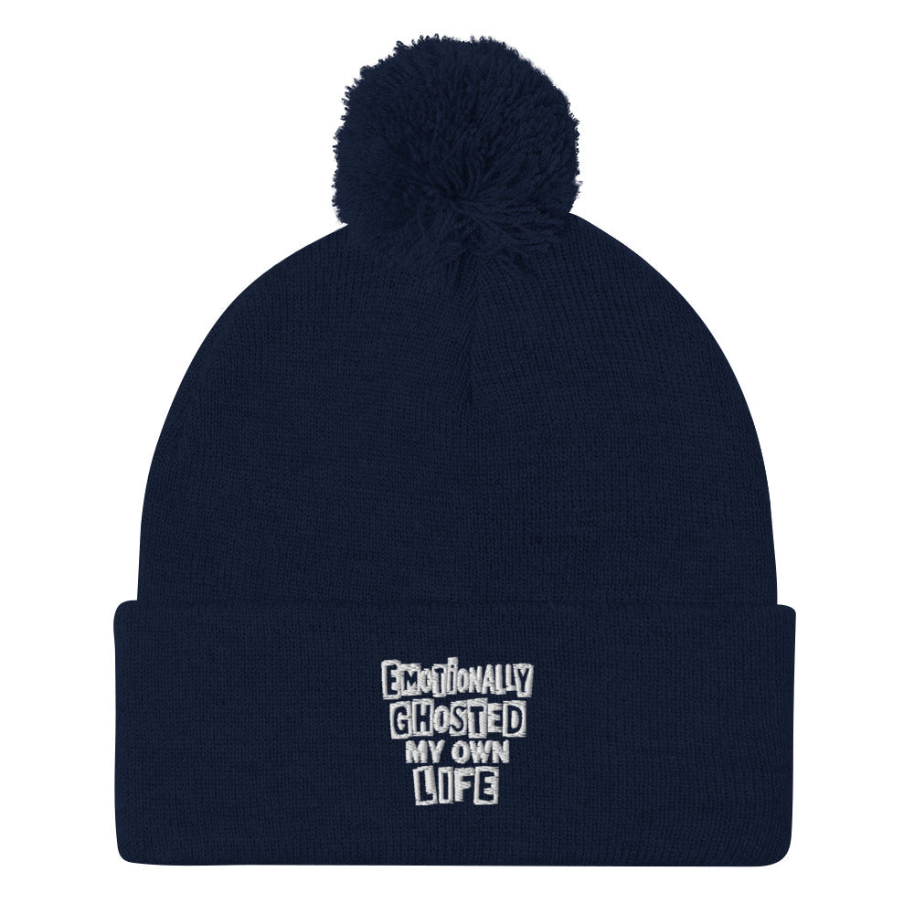 Emotionally Ghosted My Own Life - Sarcastic Beanie in Knit Cap Navy - Front View | Sarcastic Beanie | PureSarcasm