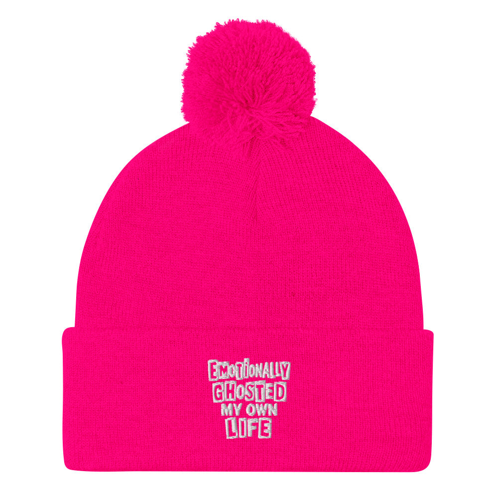 Emotionally Ghosted My Own Life - Sarcastic Beanie in Cap Neon Pink - Front View | Sarcastic Beanie | PureSarcasm