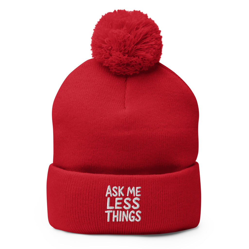 Ask Me Less Things - Sarcastic Beanie in Knit Cap Red - Front View | Sarcastic Beanie | PureSarcasm