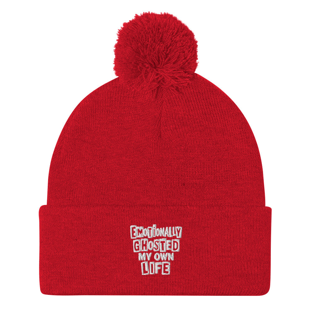 Emotionally Ghosted My Own Life - Sarcastic Beanie in Knit Cap Red - Front View | Sarcastic Beanie | PureSarcasm