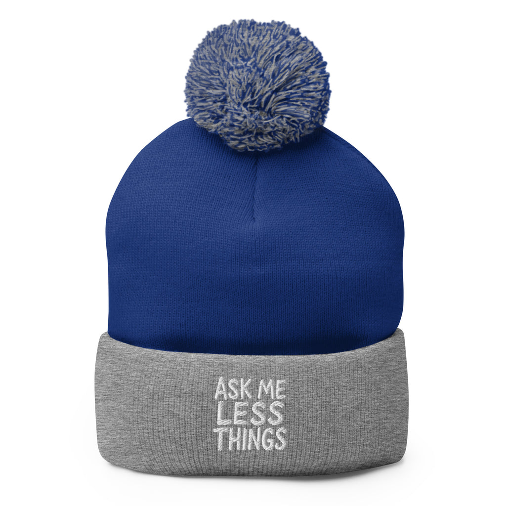 Ask Me Less Things - Sarcastic Beanie in Royal Heather Grey - Front View | Sarcastic Beanie | PureSarcasm