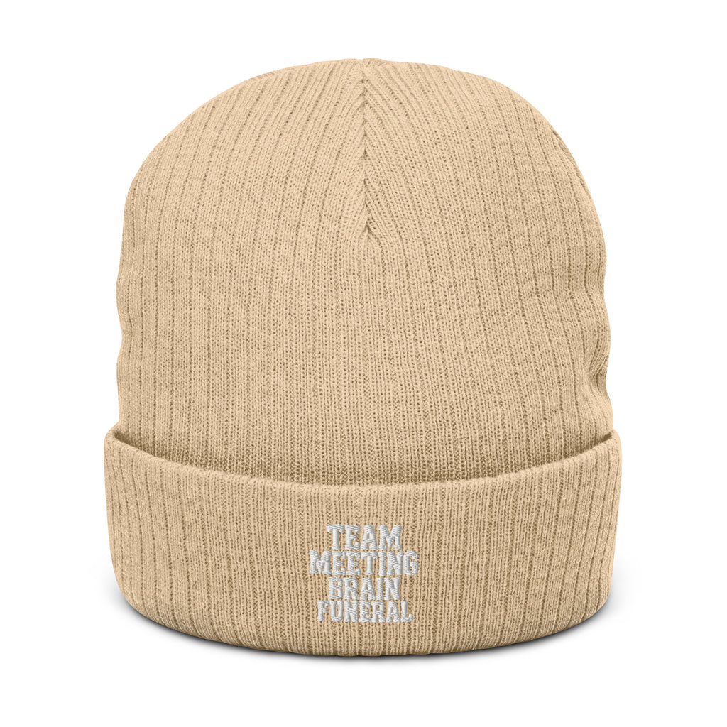 PureSarcasm sarcastic beanie - knit beige, front view