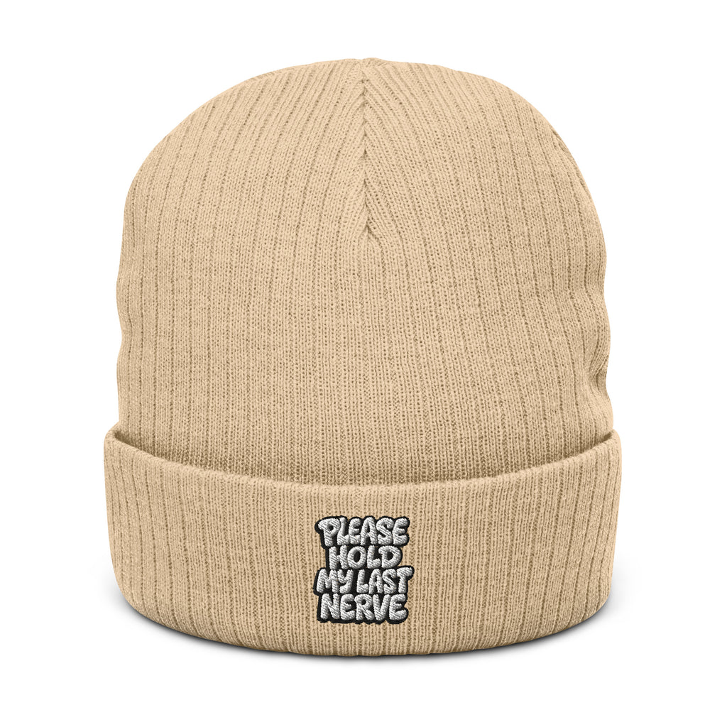 Please Hold My Last Nerve - Sarcastic Beanie in Knit Beanie Beige - Front View | Sarcastic Beanie | PureSarcasm