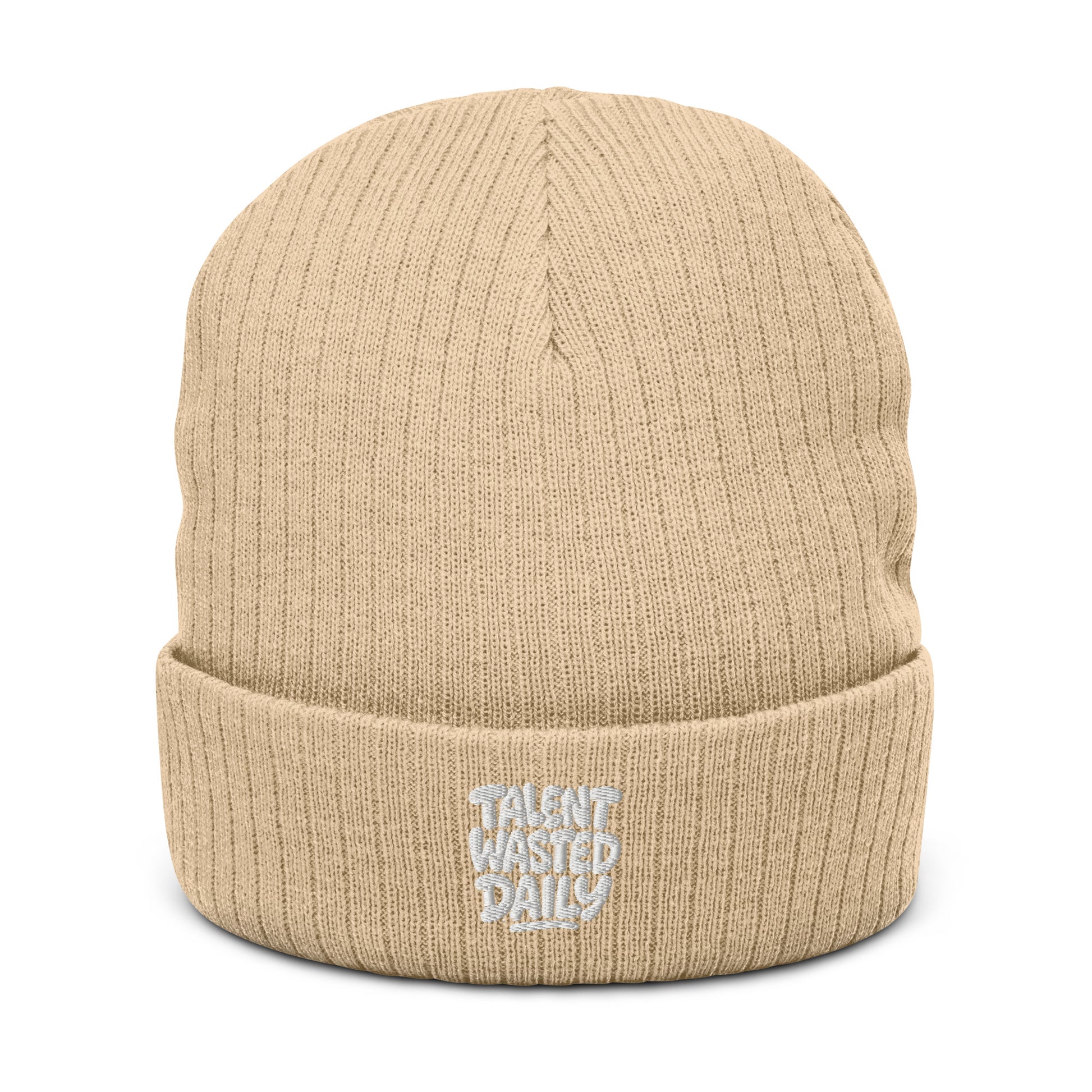 Talent Wasted Daily - Sarcastic Beanie in Knit Beanie Beige - Front View | Sarcastic Beanie | PureSarcasm