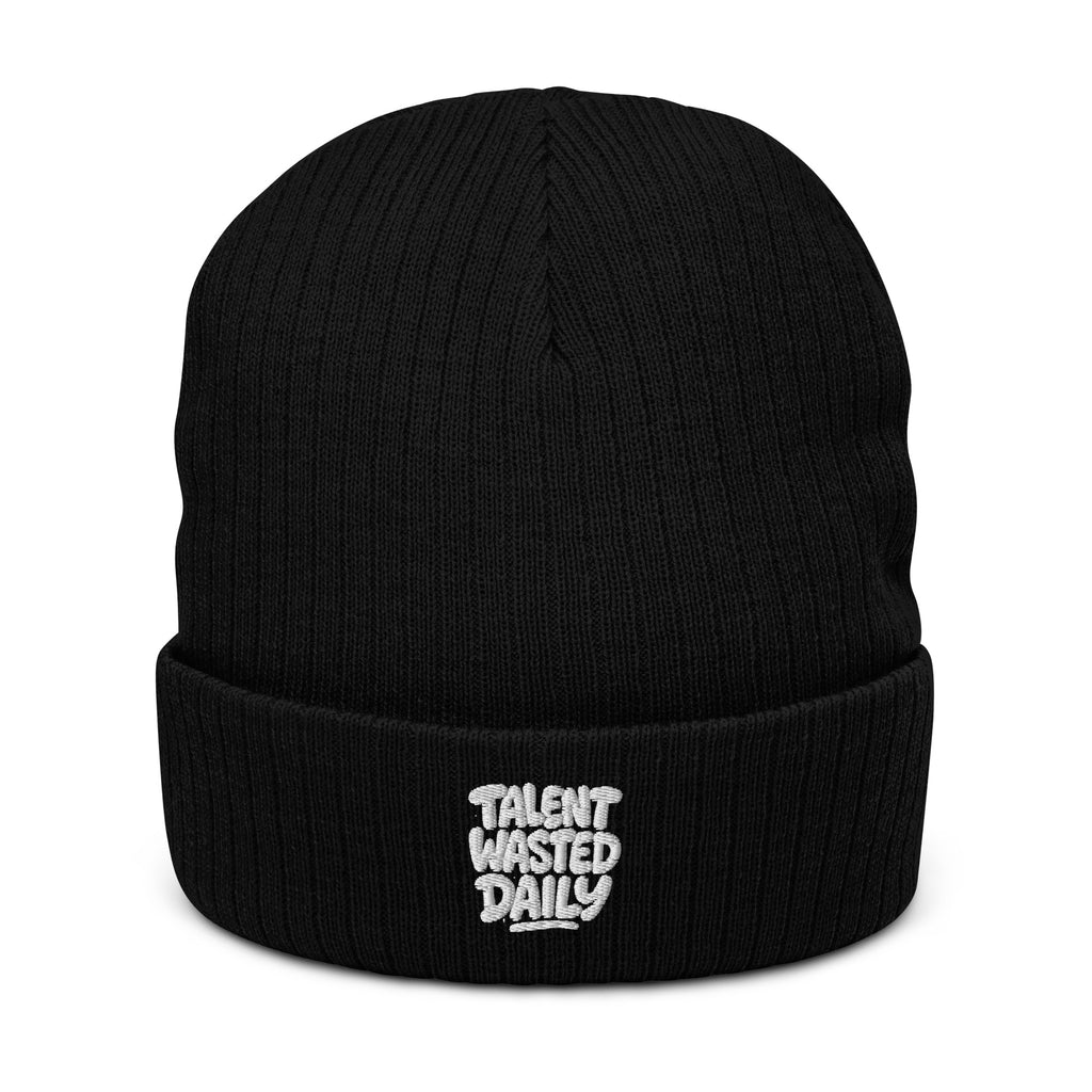 Talent Wasted Daily - Sarcastic Beanie in Knit Beanie Black - Front View | Sarcastic Beanie | PureSarcasm