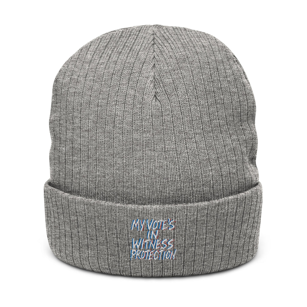 PureSarcasm sarcastic beanie - witness protection - sarcastic | puresarcasm in light grey melange, front view