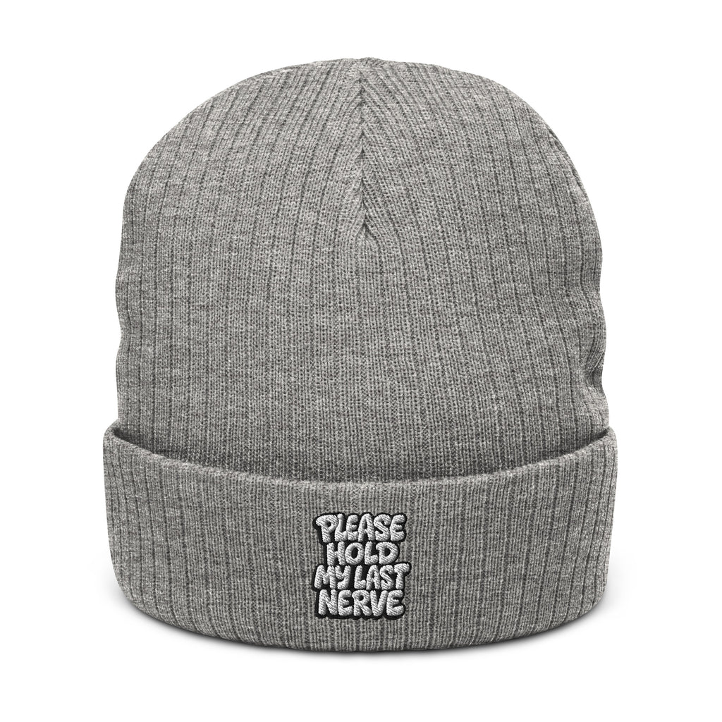 Please Hold My Last Nerve - Sarcastic Beanie in Light Grey Melange - Front View | Sarcastic Beanie | PureSarcasm