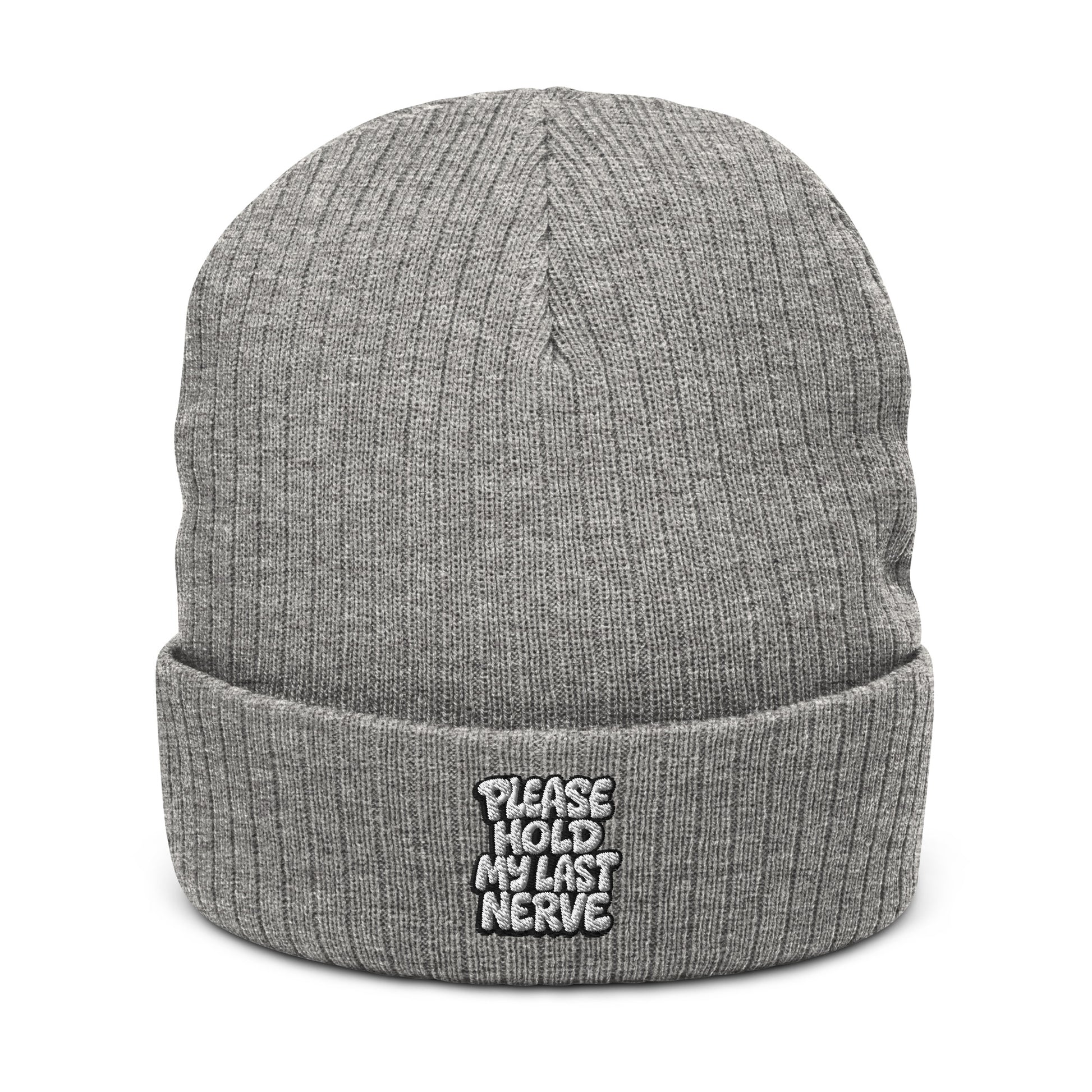 Please Hold My Last Nerve - Sarcastic Beanie in Light Grey Melange - Front View | Sarcastic Beanie | PureSarcasm