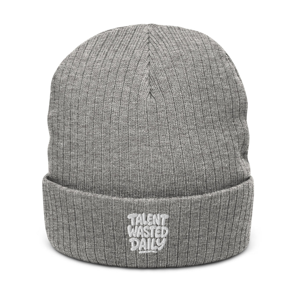 Talent Wasted Daily - Sarcastic Beanie in Light Grey Melange - Front View | Sarcastic Beanie | PureSarcasm
