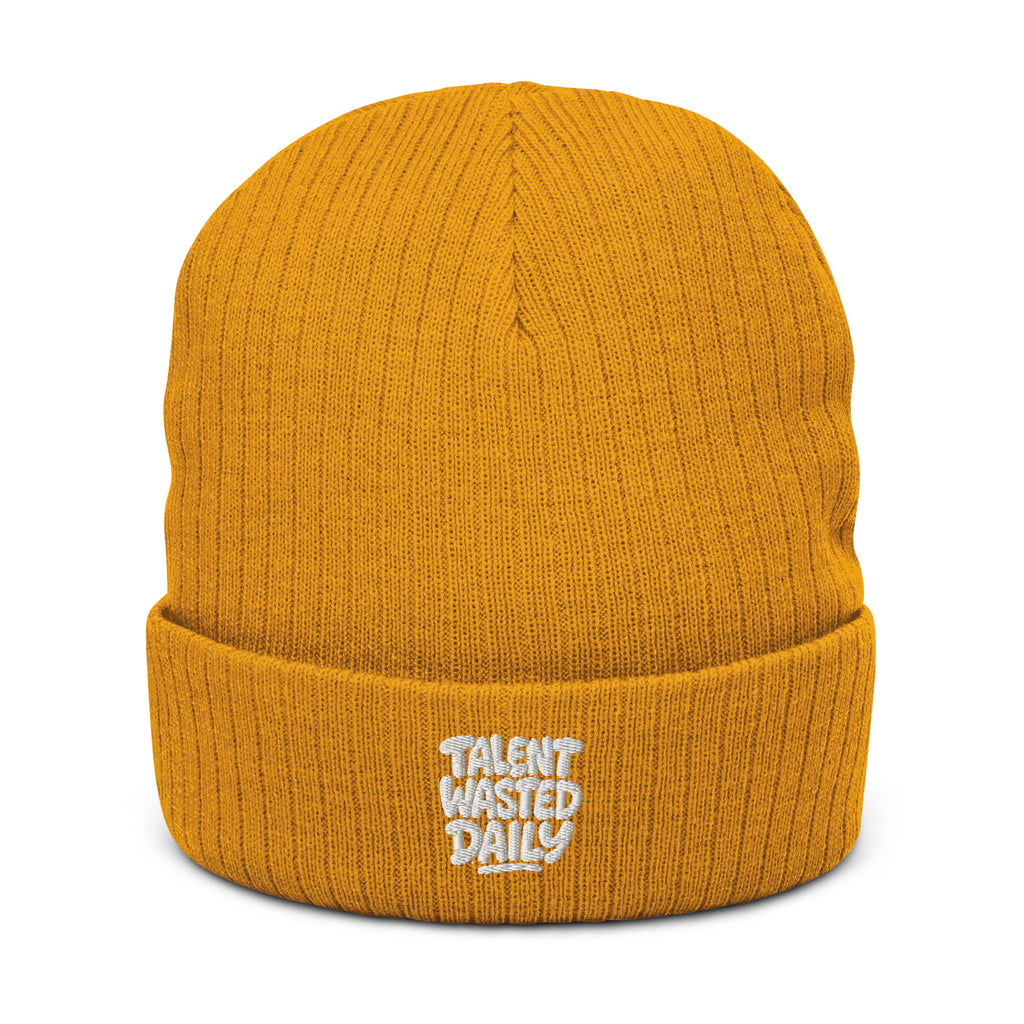 Talent Wasted Daily - Sarcastic Beanie in Knit Beanie Mustard - Front View | Sarcastic Beanie | PureSarcasm