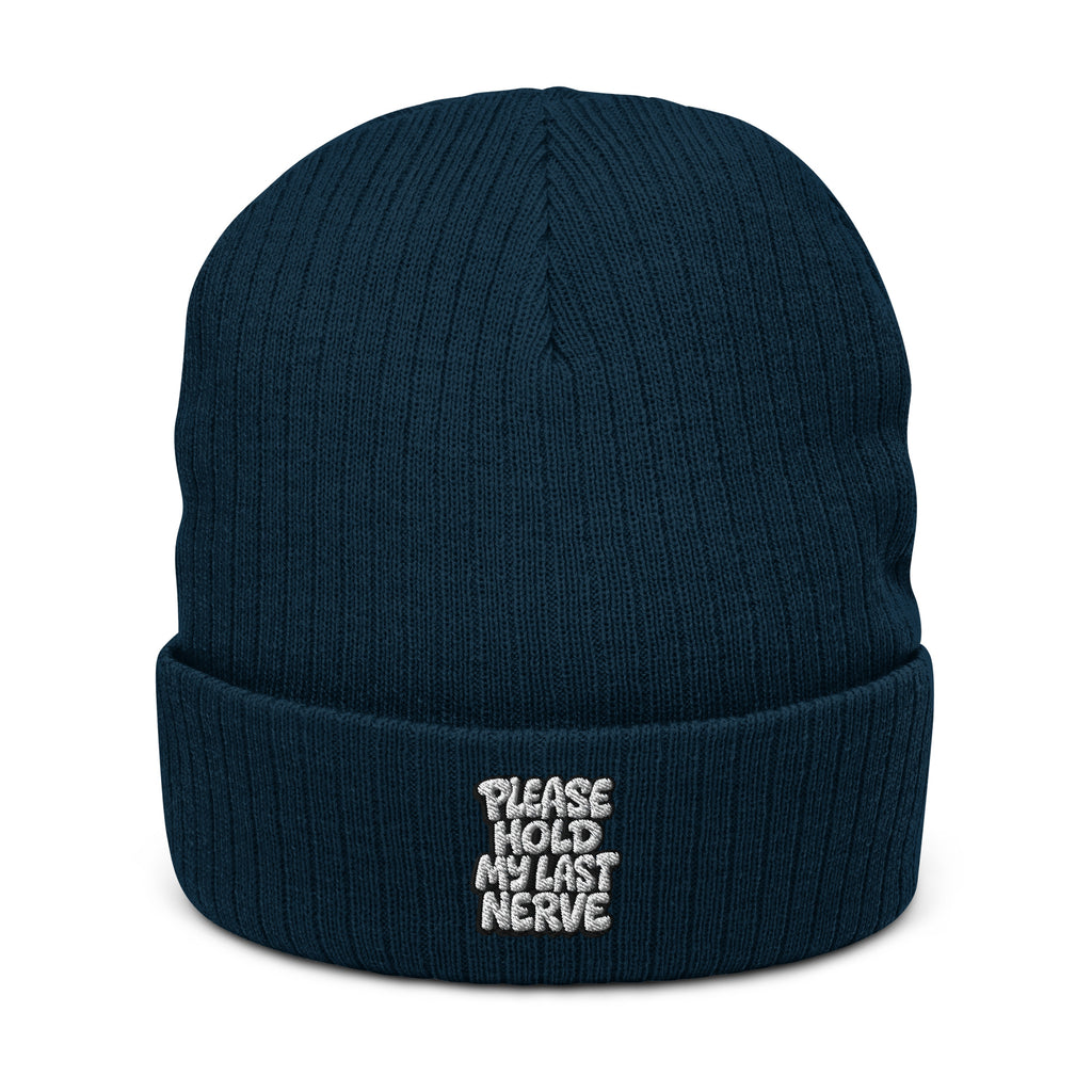Please Hold My Last Nerve - Sarcastic Beanie in Knit Beanie Navy - Front View | Sarcastic Beanie | PureSarcasm
