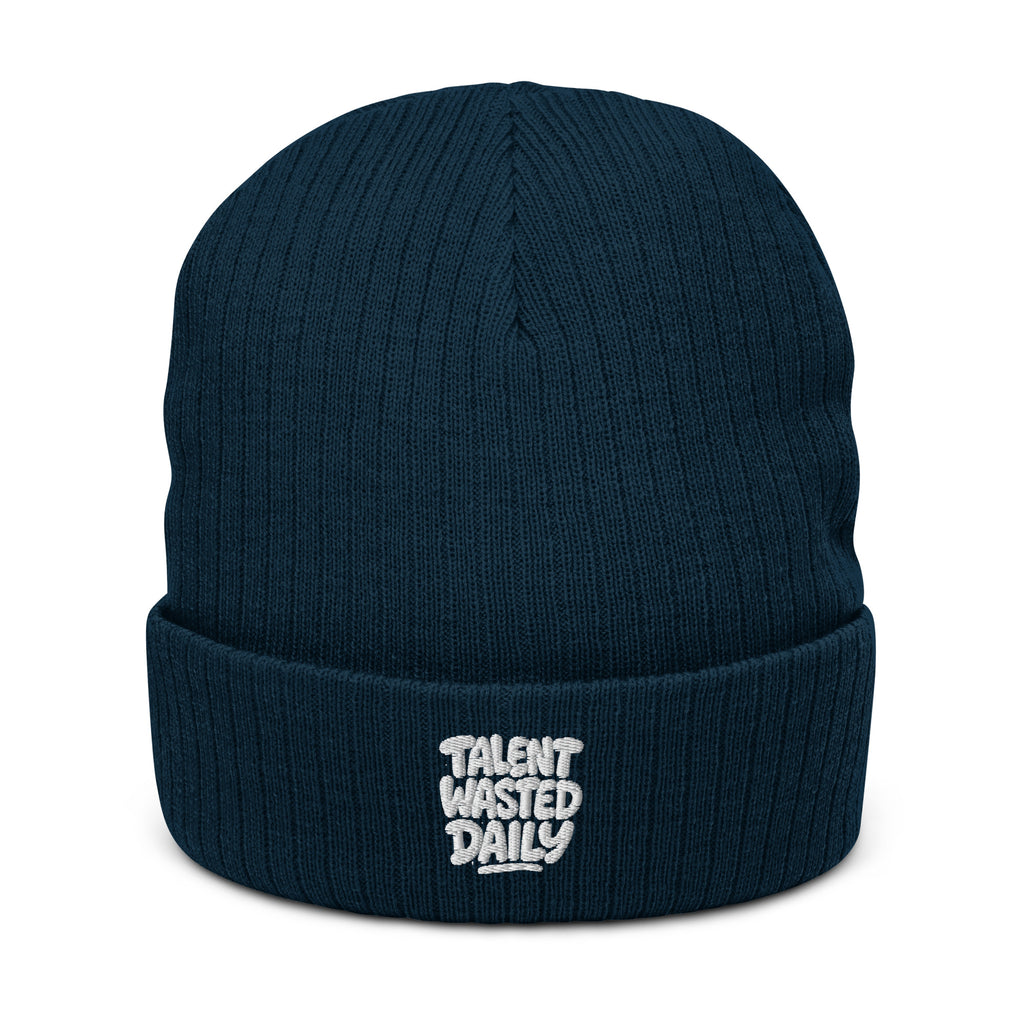 Talent Wasted Daily - Sarcastic Beanie in Knit Beanie Navy - Front View | Sarcastic Beanie | PureSarcasm