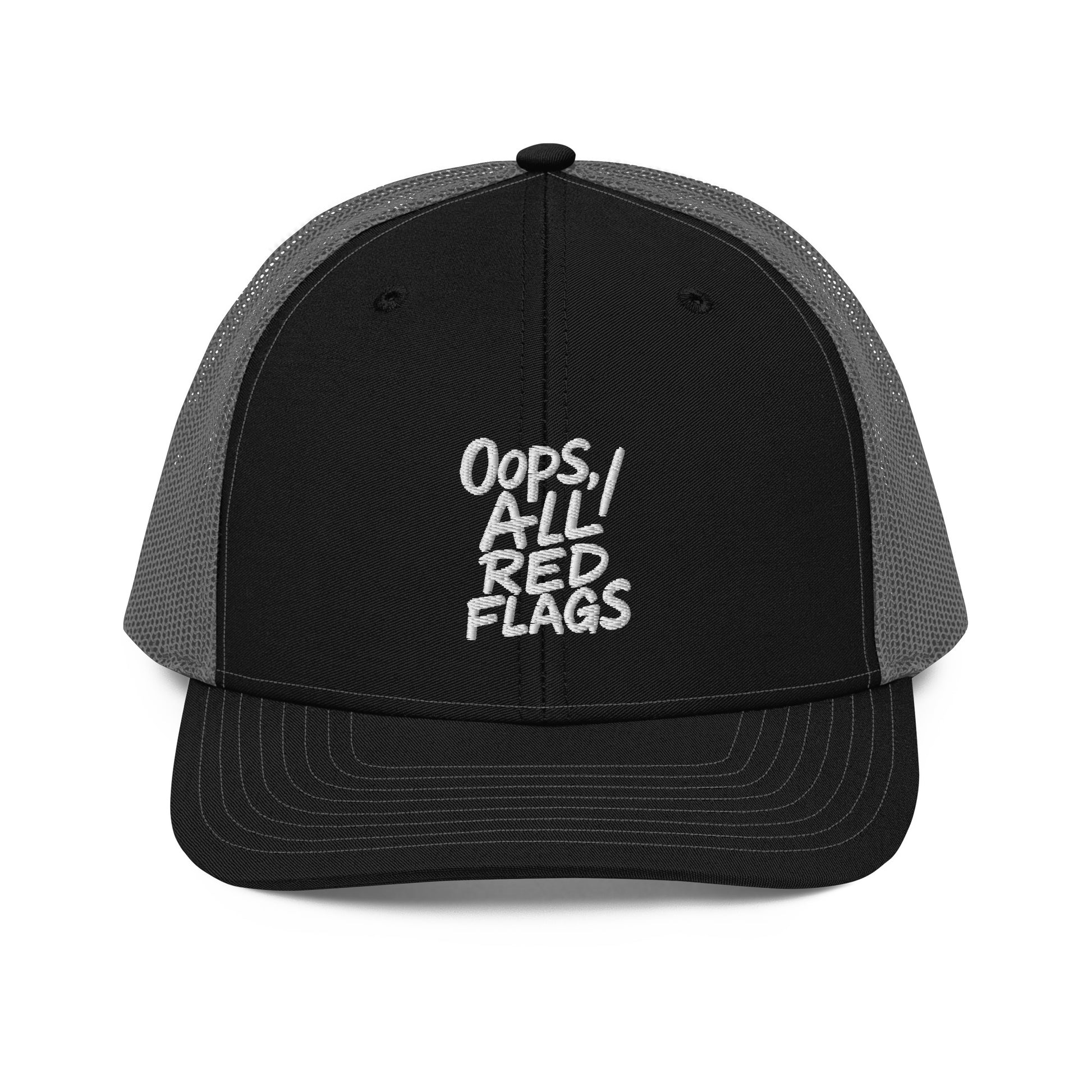 Oops, All Red Flags - Sarcastic Hat in Cap Black Charcoal - Front View | Sarcastic Hat | PureSarcasm