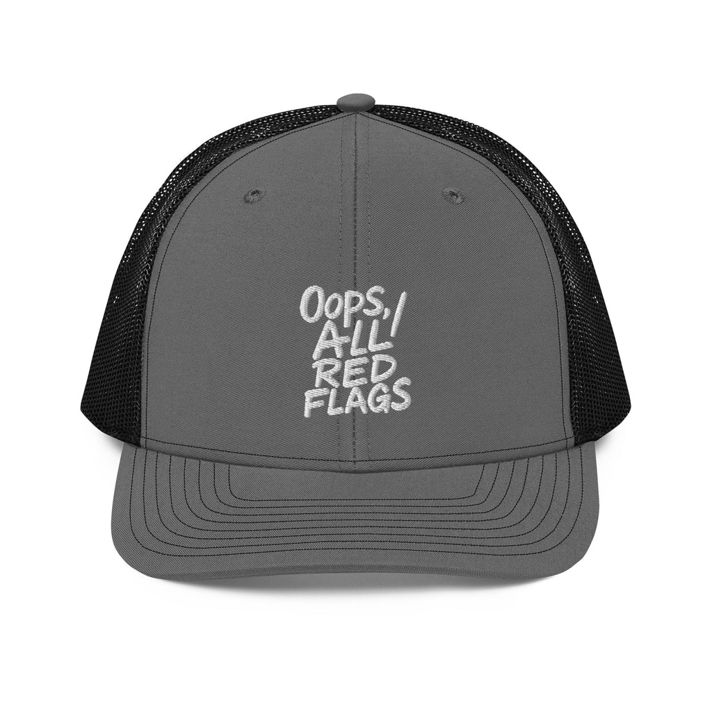 Oops, All Red Flags - Sarcastic Hat in Cap Charcoal Black - Front View | Sarcastic Hat | PureSarcasm